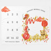 Draak & Lucky Kat | Baby Mijlpaaldeken Fleece Deken (Voorkant (Horizontaal))