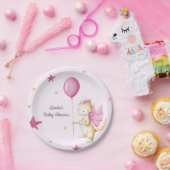 Draak met ballonlichtroze Baby shower Papieren Bordje (Feest)