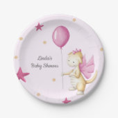Draak met ballonlichtroze Baby shower Papieren Bordje (Voorkant)