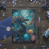 Draak met Birthday-ballonnen Kaart