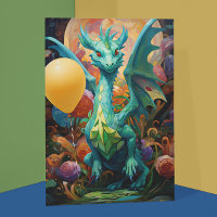 Draak met Birthday-ballonnen