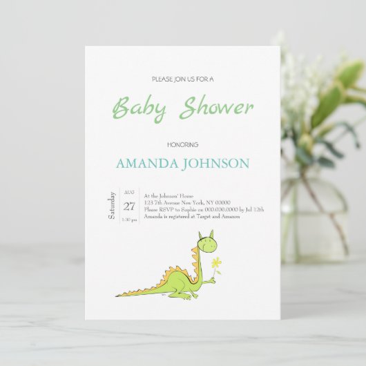 Draak met bloem kaart (Staand voorkant)