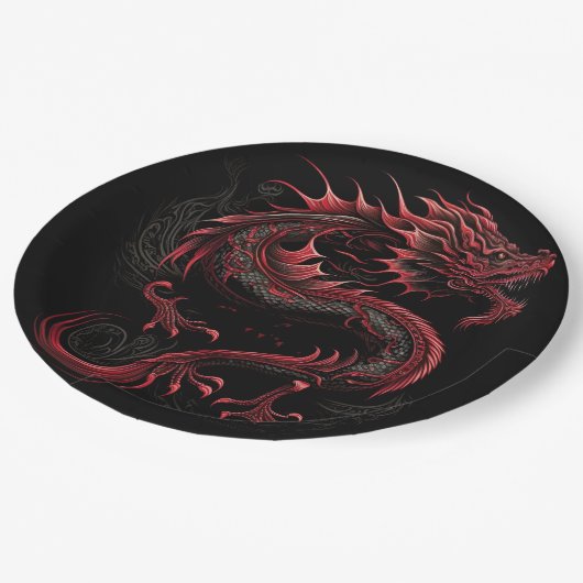 draak-met-geel-hoofd-groen-hoofd papieren bordje (Gekanteld)