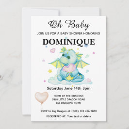 Draak met hart - Baby shower uitnodiging