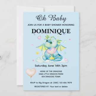 Draak met hart - Baby shower uitnodiging