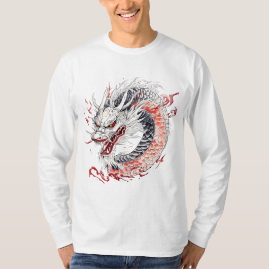 Draak met rode en witte schubben t-shirt (Voorkant)