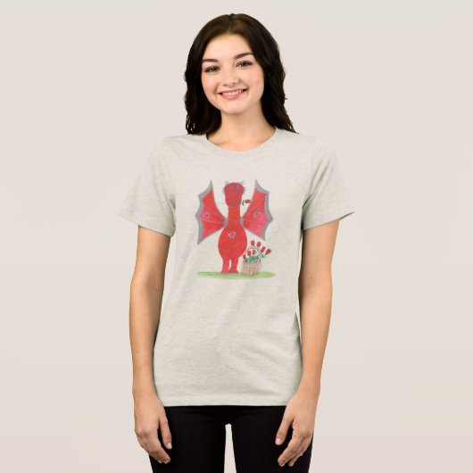 Draak met rode rozen Tri-Blend shirt (Voorkant volledig)