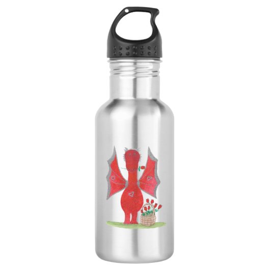 Draak met rode rozen waterfles  (Voorkant)