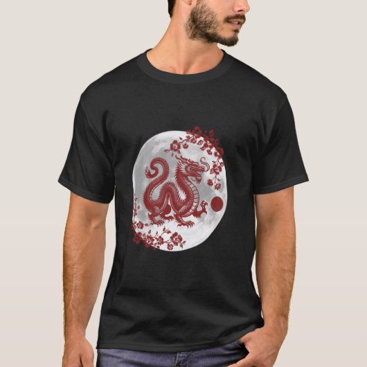 Draak met Sakura en volle maan T-shirt (Voorkant)