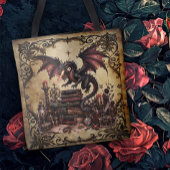 Draak met stapel boeken tote bag