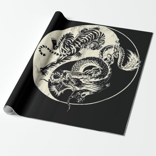 Draak met tijger Tattoo YIN en Yang Beast Fight Cadeaupapier (Uitgerold)