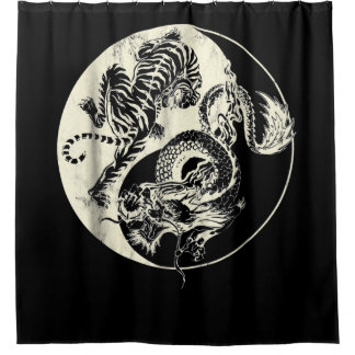 Draak met tijger Tattoo YIN en Yang Beast Fight Douchegordijn