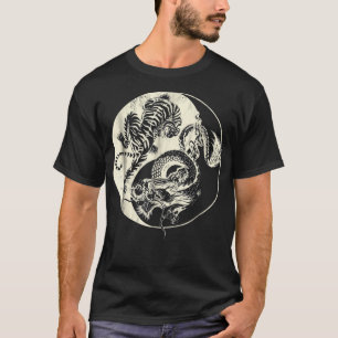 Draak met tijger Tattoo YIN en Yang Beast Fight T-shirt