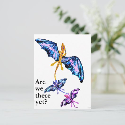 draak met twee kinderen briefkaart (Staand voorkant)