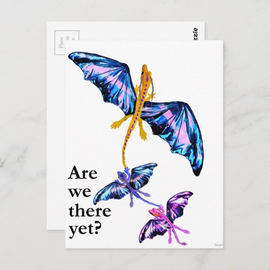 draak met twee kinderen briefkaart (Voorkant / Achterkant)