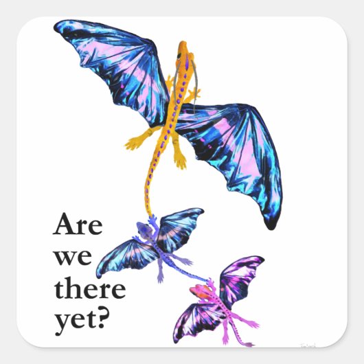 Draak met twee Kinderen Vierkante Sticker (Voorkant)