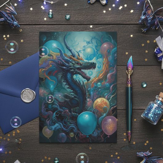 Draak met verjaardagsballonnen kaart