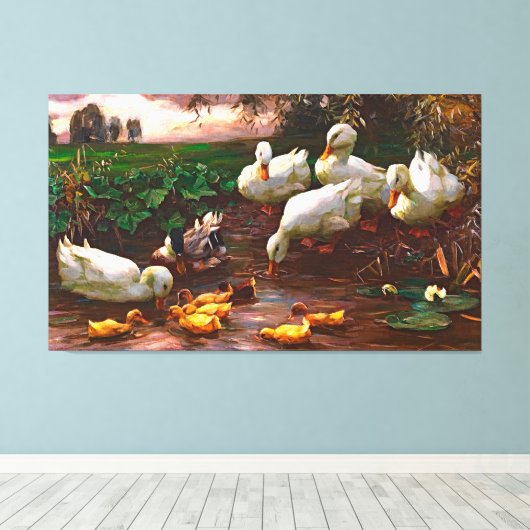 draak met witte eenden en gele donder canvas afdruk (Insitu (Houten vloer))