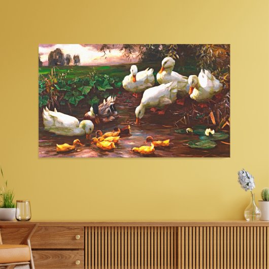 draak met witte eenden en gele donder canvas afdruk (Insitu (Woonkamer))