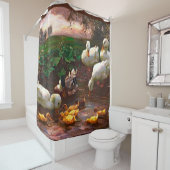 draak met witte eenden en gele donder douchegordijn (In situ)