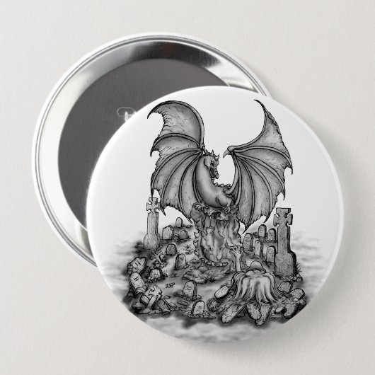 Draak met Zombie Ronde Button 4,0 Cm (Voorkant /achterkant)