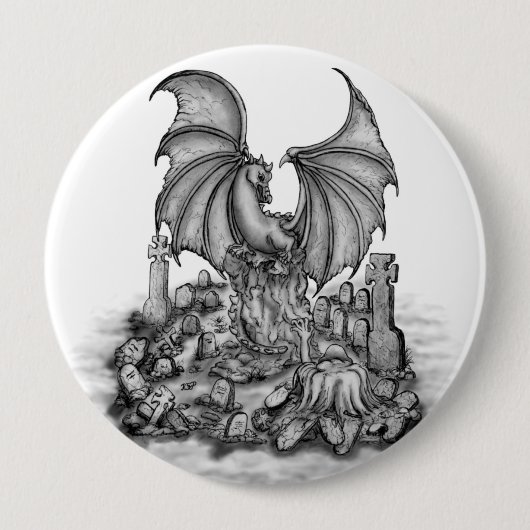 Draak met Zombie Ronde Button 4,0 Cm (Voorkant)