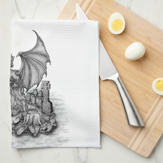 Draak met Zombie Theedoek (Quarter Fold)