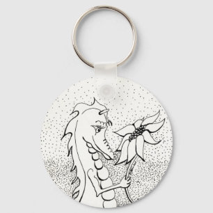 Draak met zonnebloem sleutelhanger