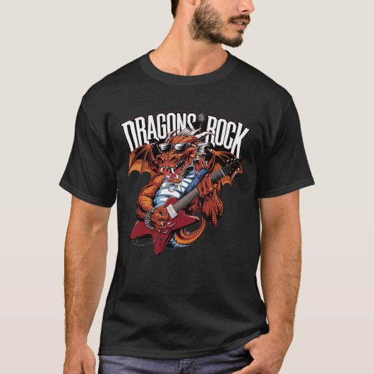 Draak met zonnebril speelt gitaar t-shirt (Voorkant)