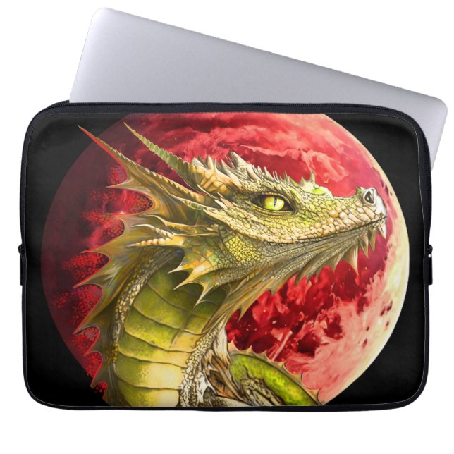 Draak op Bloody Moon Laptop Sleeve (Voorkant)