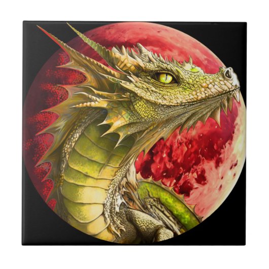 Draak op Bloody Moon Tegeltje (Voorkant)
