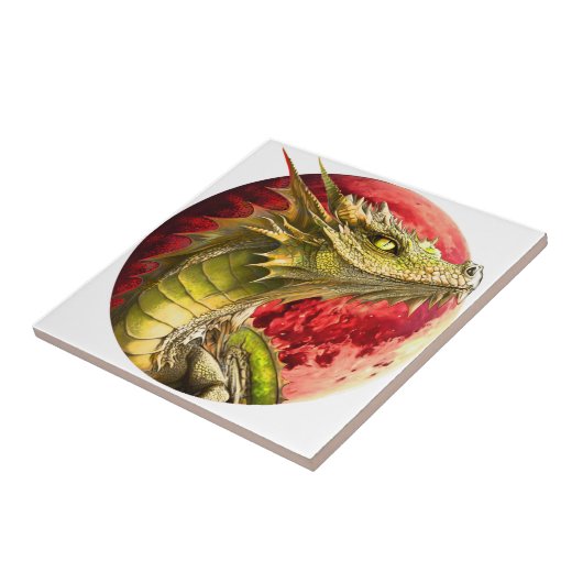 Draak op Bloody Moon Tegeltje (Zijkant)