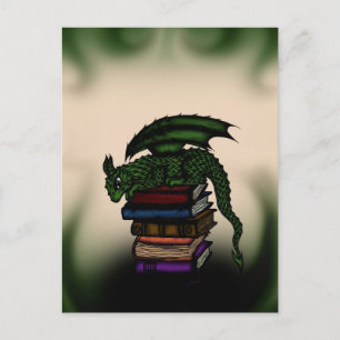 Draak op boeken briefkaart
