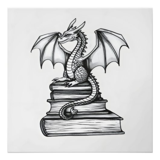 Draak op boeken foto afdruk (Voorkant)