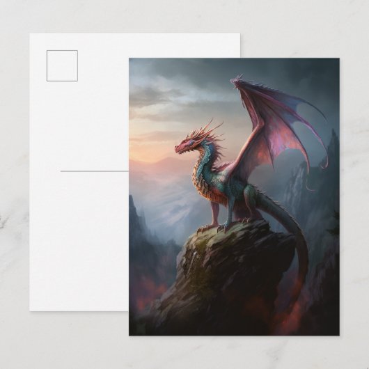 Draak op een Cliff Fantasy Art Briefkaart (Voorkant / Achterkant)