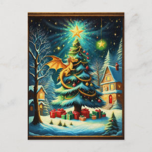 Draak op kerstavond feestdagenkaart