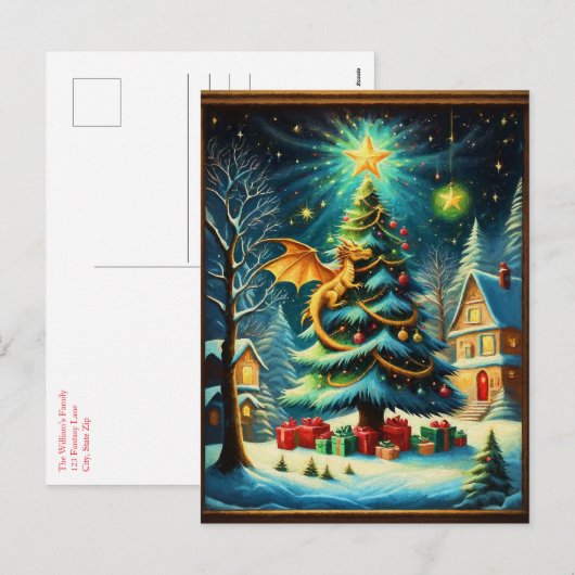 Draak op kerstavond feestdagenkaart (Voorkant / Achterkant)