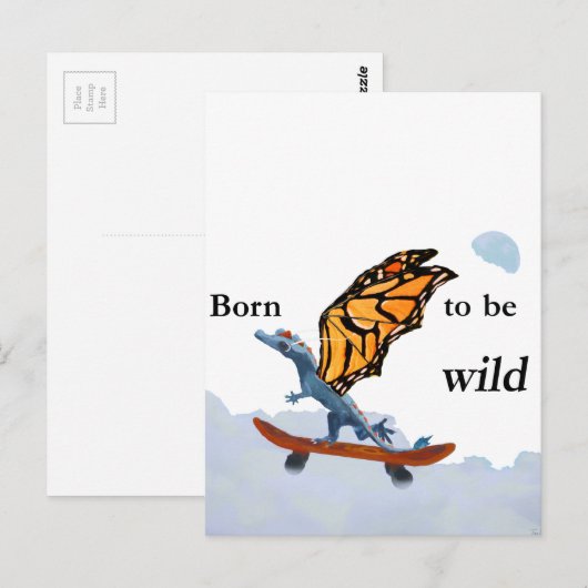 Draak op skateboard briefkaart (Voorkant / Achterkant)