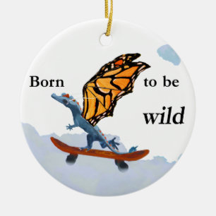 Draak op skateboard keramisch ornament