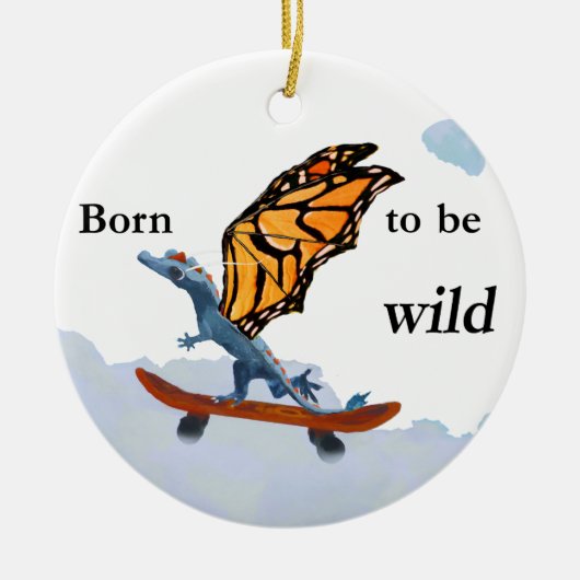 Draak op skateboard keramisch ornament (Voorkant)