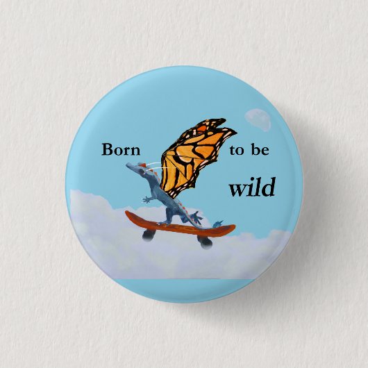 Draak op skateboard ronde button 3,2 cm (Voorkant)