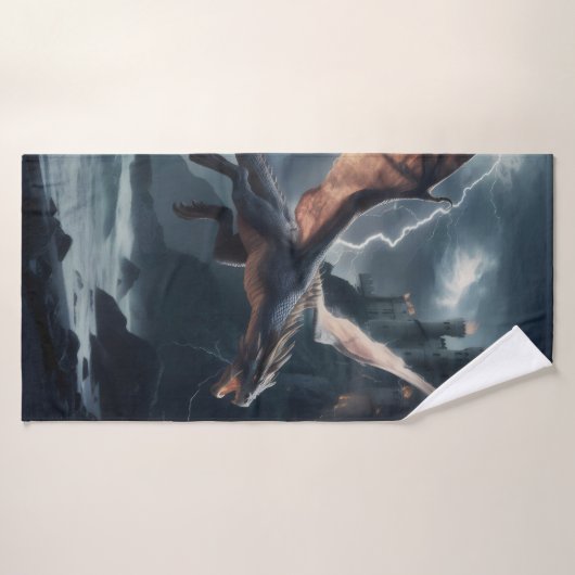 Draak over het kasteel. badhanddoek (Badhanddoek)