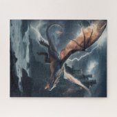 Draak over het kasteel. legpuzzel (Horizontaal)