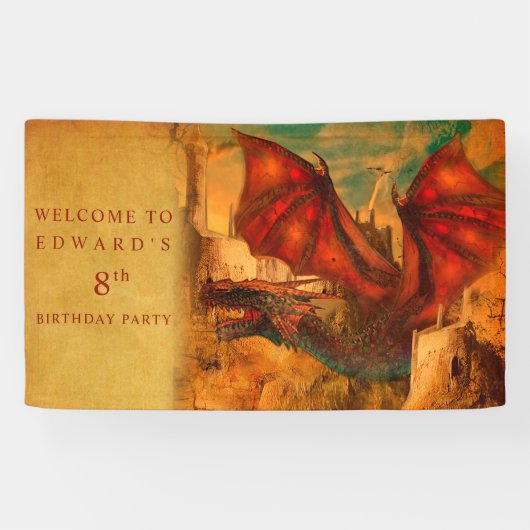 Draak Persoonlijke Verjaardagsfeest Banner (Horizontaal)