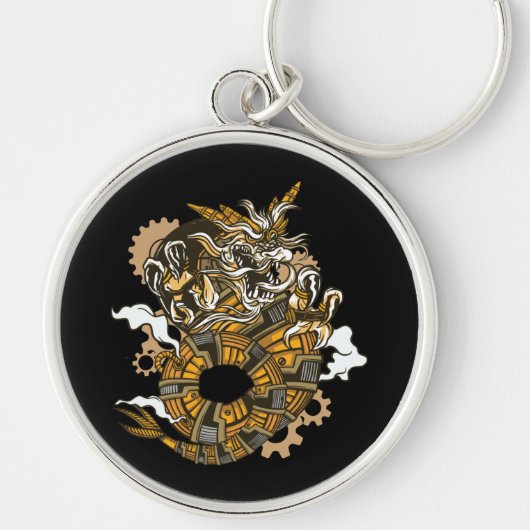 Draak Steampunk Kunst Sleutelhanger (Voorkant)