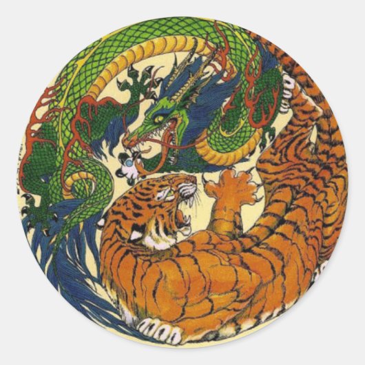 DRAAK TIJGER RONDE STICKER (Voorkant)