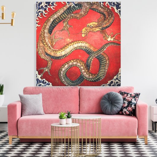 Draak van Katsushika Hokusai GalleryHD Fine Art Canvas Afdruk (Insitu (Woonkamer))