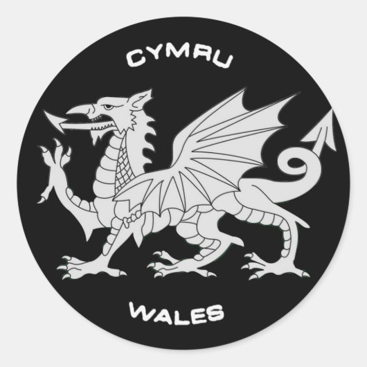 Draak van Wales (Cymru) in zwart en grijs Ronde Sticker (Voorkant)