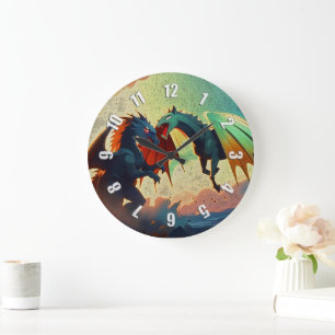 Draak vs Pegasus - Fantasie Kunst Grote Klok