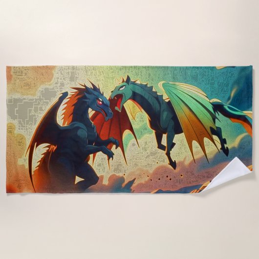 Draak vs Pegasus - Fantasie Kunst Strandlaken (Voorkant)